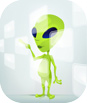 Un alieno cerca qualcosa toccando uno dei tanti touchscreen trasperenti tridimensionali davanti a lui