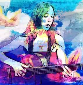 Anna Vignozzi suona la chitarra in una immagine ricca di colori ed animazioni